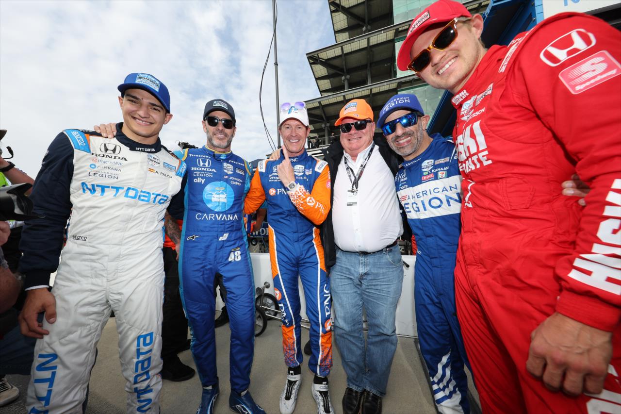 Alex Palou, Jimmie Johnson, Scott Dixon, Chip Ganassi, Tony Kanaan and Marcus Ericsson - PPG Presents Armed Forces Qualifying - By: Chris Owens -- Photo by: Chris Owens